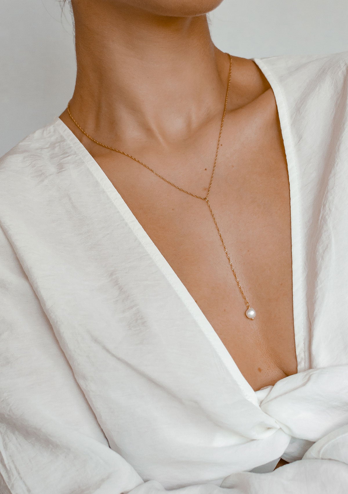 Collier Lariat Pendentif Perle Sterling Argent