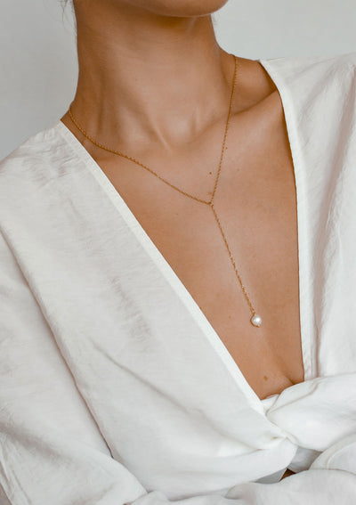 Collier Lariat Pendentif Perle Sterling Argent