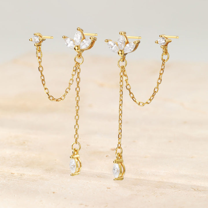 Petal Chain Dangle Earrings Sterling Silver