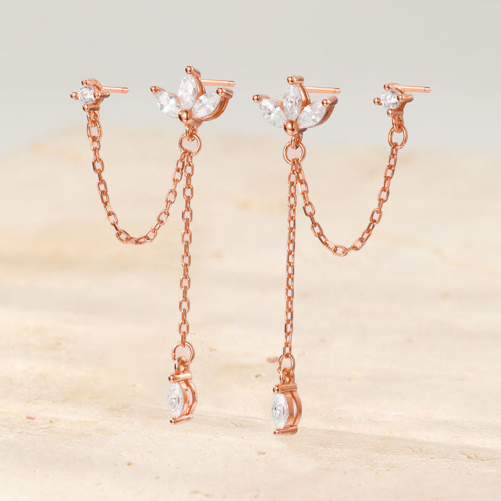 Petal Chain Dangle Earrings Sterling Silver