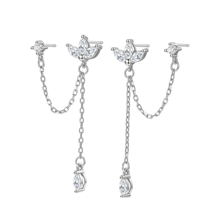Petal Chain Dangle Earrings Sterling Silver