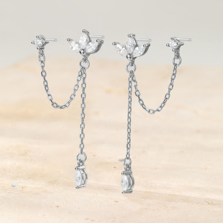 Petal Chain Dangle Earrings Sterling Silver
