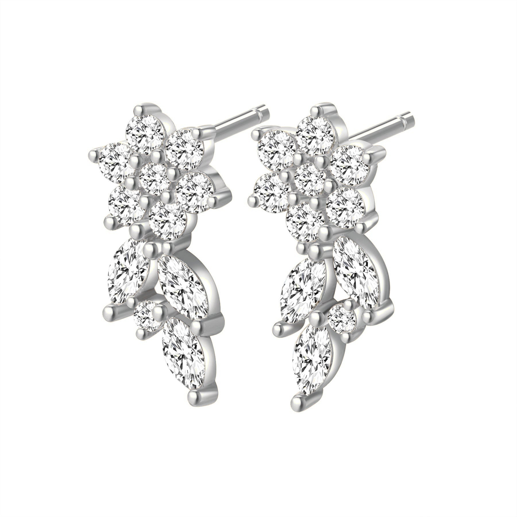 Petal Drape Climber Stud Earrings Sterling Silver