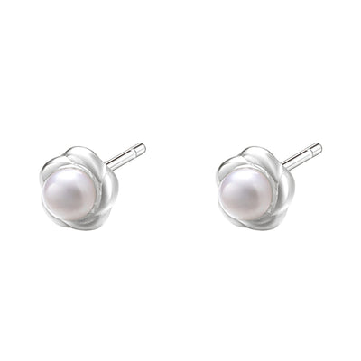 Pearl Petal Stud Earrings Sterling Silver