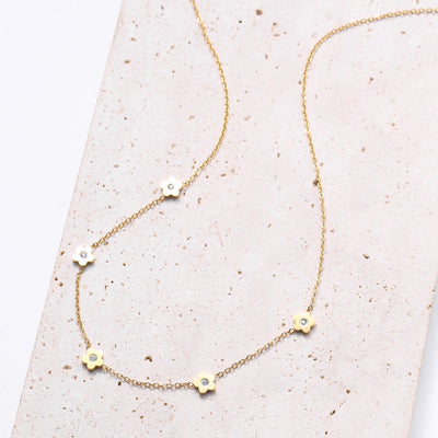 Petite Flower Charm Necklace Gold