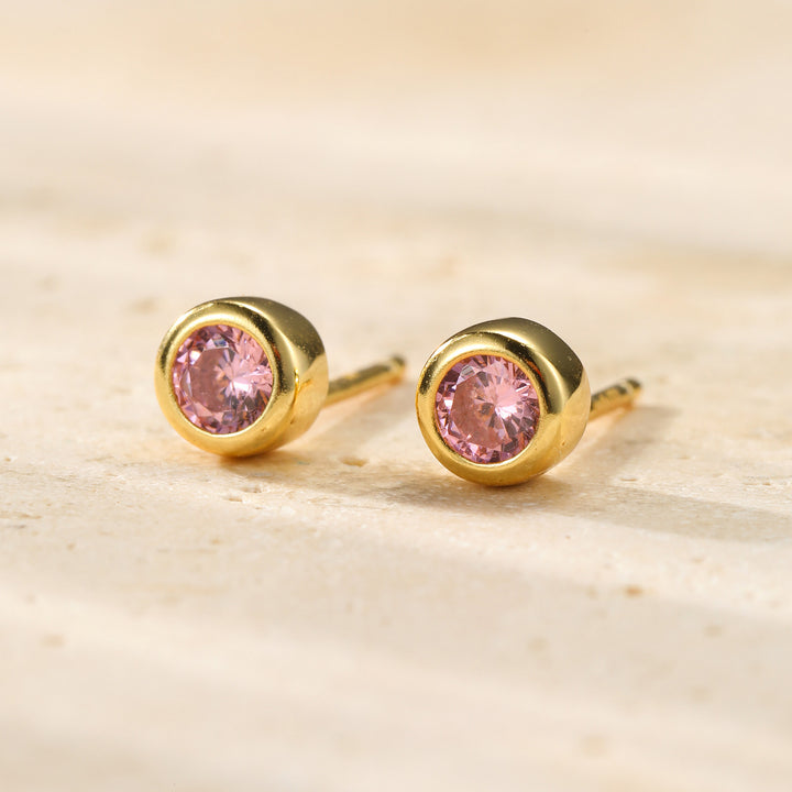 Pink Bezel Stud Earrings Sterling Silver