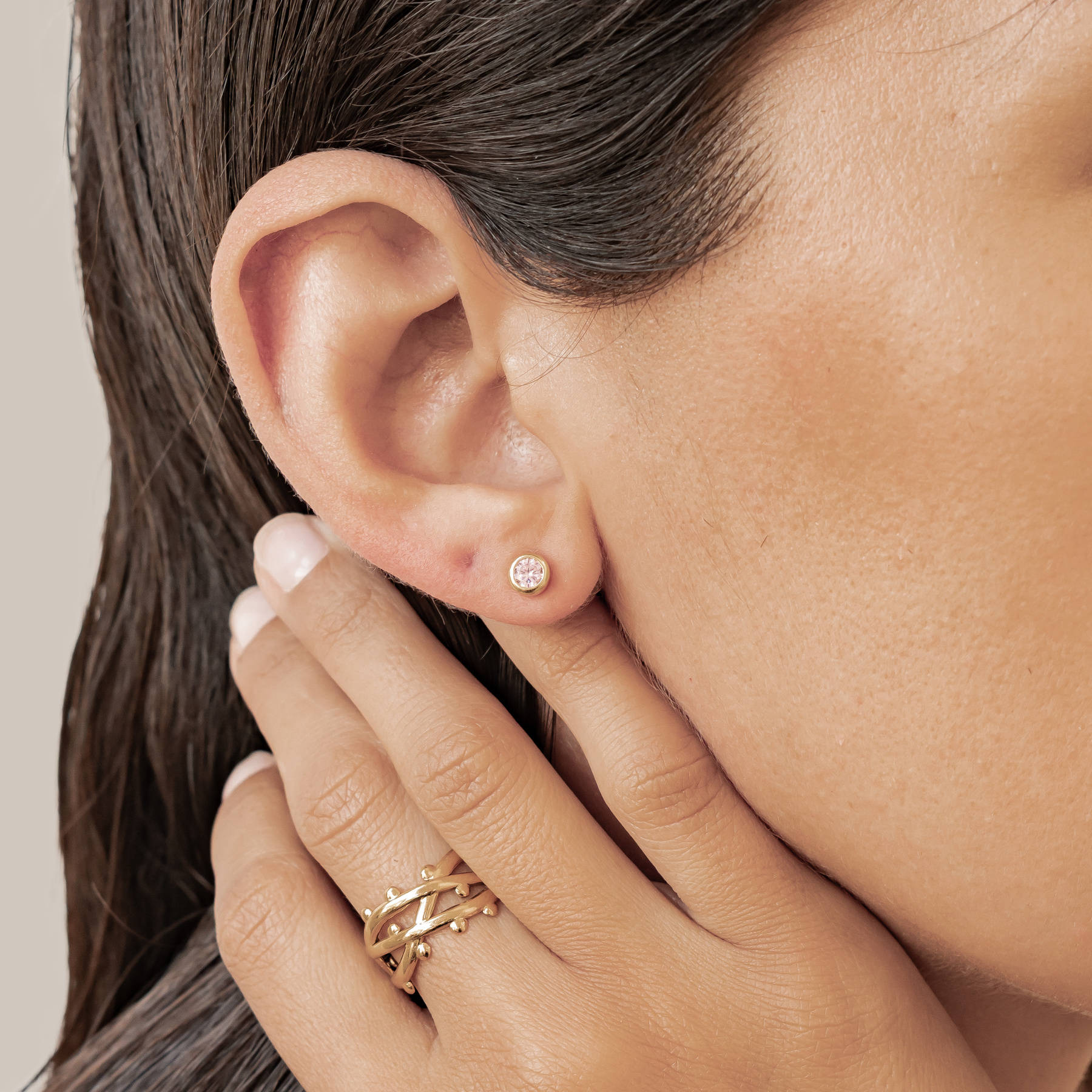 Pink Bezel Stud Earrings Sterling Silver
