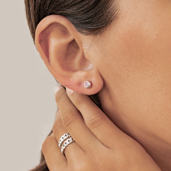 Pink Bezel Stud Earrings Sterling Silver