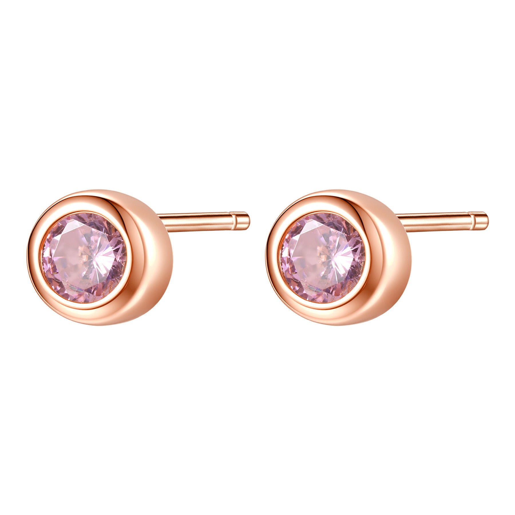 Pink Bezel Stud Earrings Sterling Silver