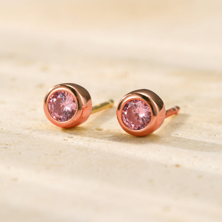 Pink Bezel Stud Earrings Sterling Silver