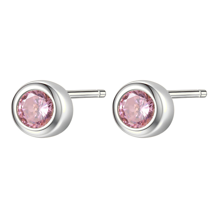 Pink Bezel Stud Earrings Sterling Silver