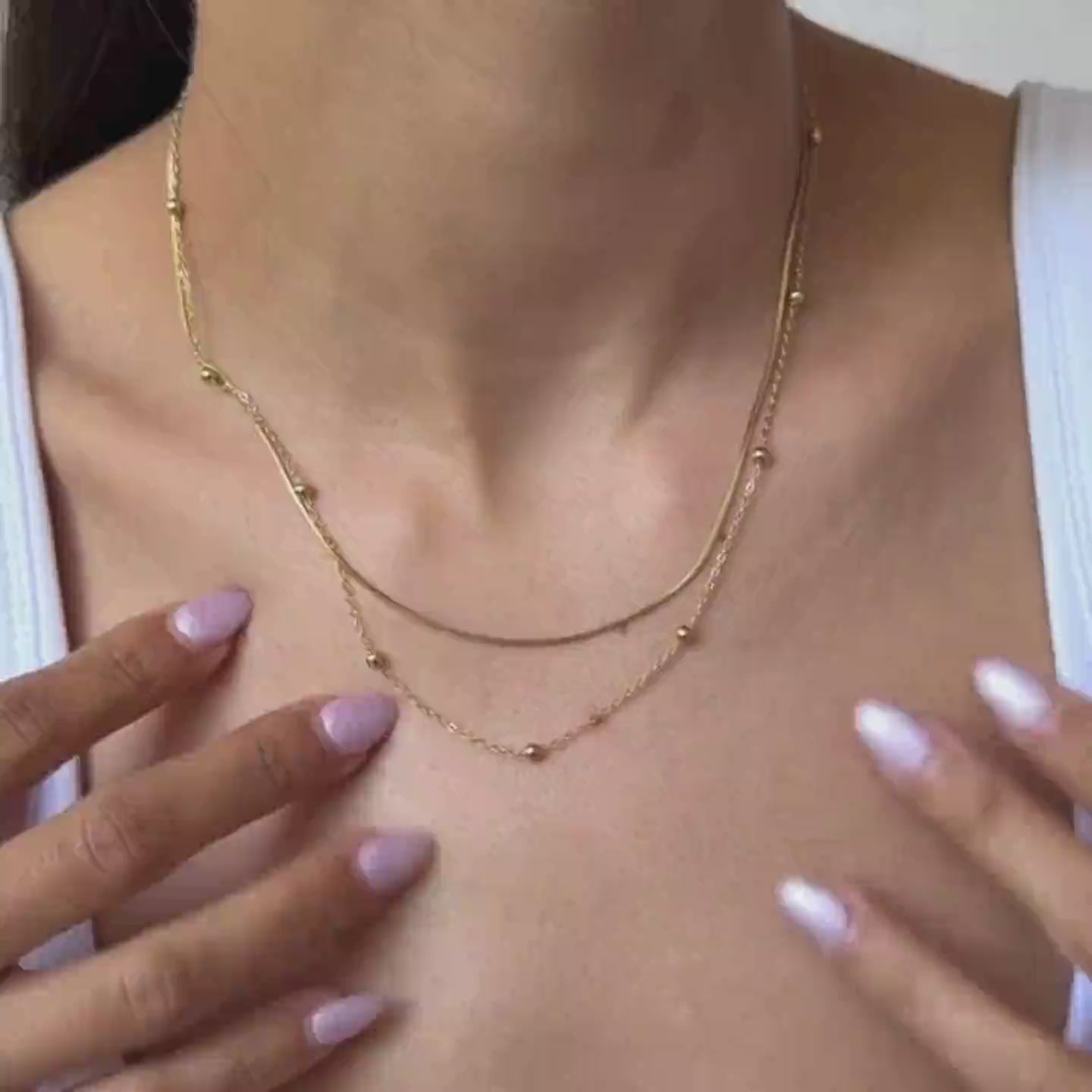 Layered Bobble Chain Necklace Gold