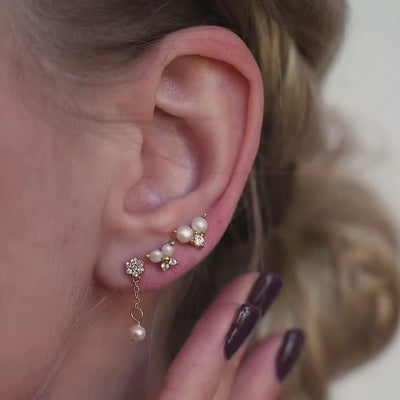 Flower and Pearl Drop Stud Earrings Sterling Silver