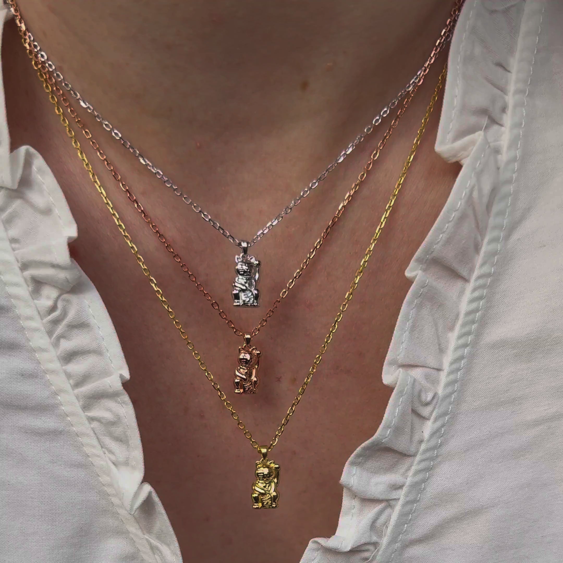 Collier Pendentif Lucky Chat Sterling Argent