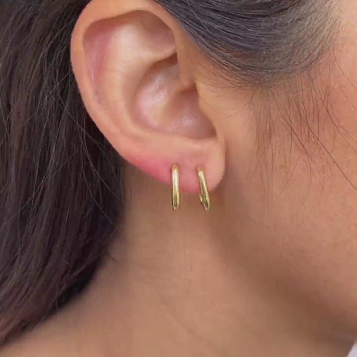 Oval Hoop Huggie Earrings Sterling Silver Gold