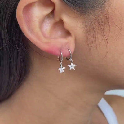 Gemstone Daisy Huggie Earrings Sterling Silver
