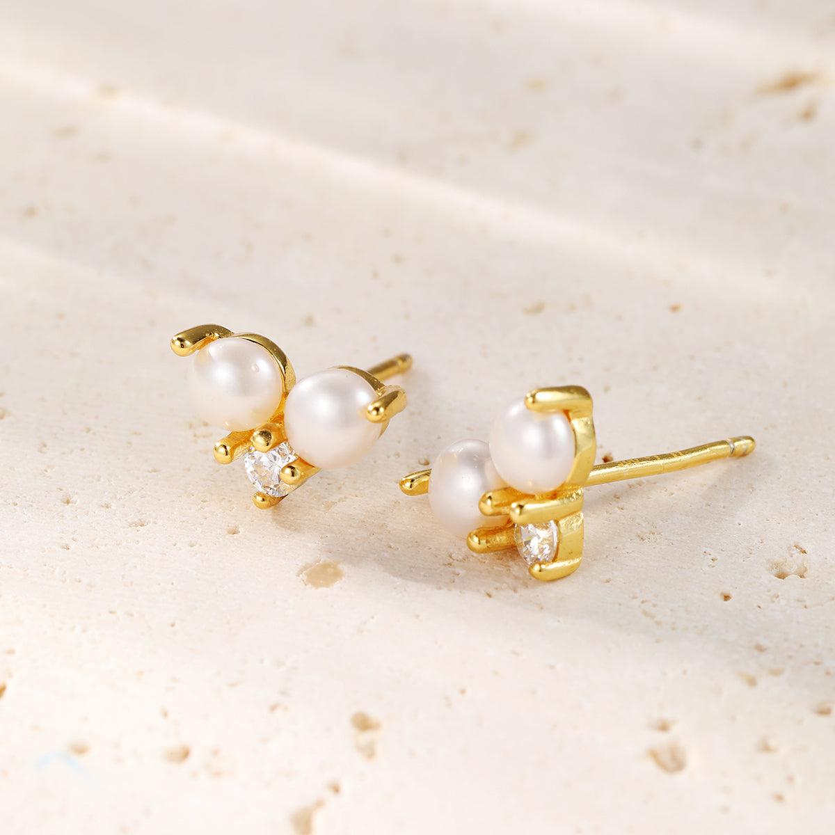 Pyramid Pearl Stud Earrings Sterling Silver Gold