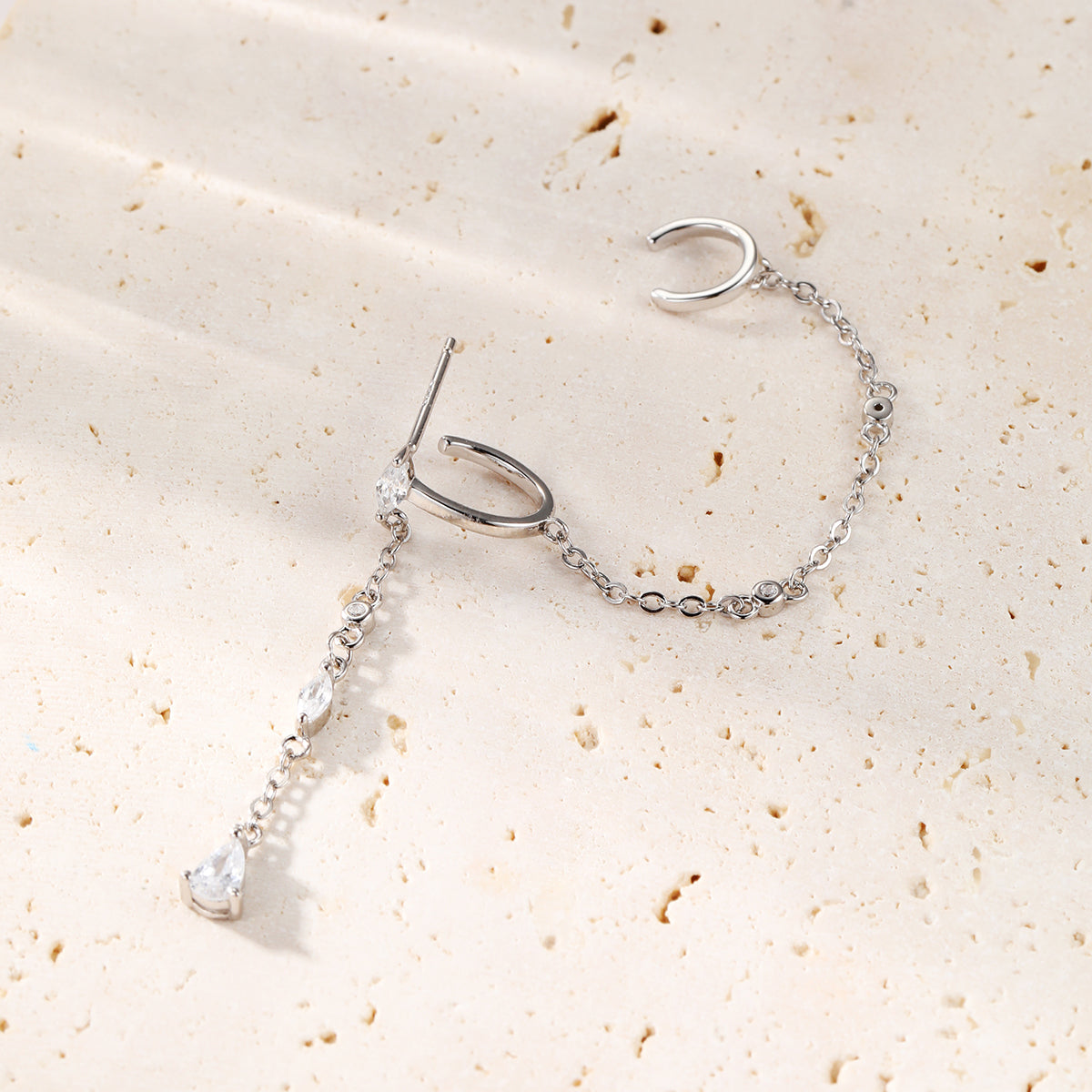 Radiant Doppel Ear Cuff Ohrring mit Kette Sterlingsilber Gold