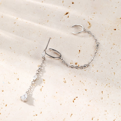 Radiant Doppel Ear Cuff Ohrring mit Kette Sterlingsilber Gold
