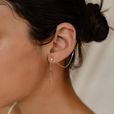 Radiant Doppel Ear Cuff Ohrring mit Kette Sterlingsilber Gold