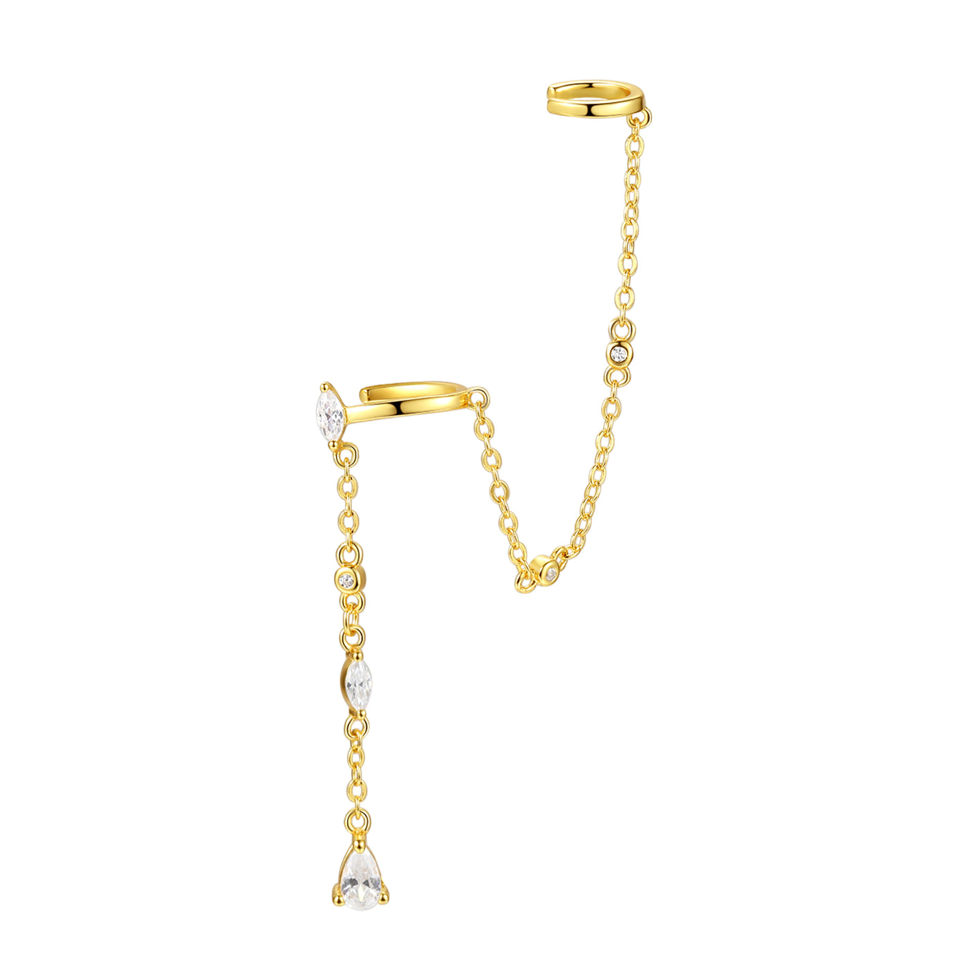 Radiant Doppel Ear Cuff Ohrring mit Kette Sterlingsilber Gold