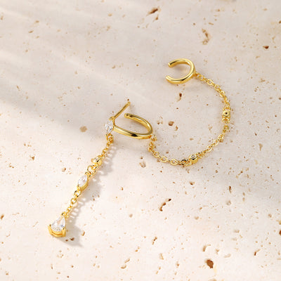 Radiant Doppel Ear Cuff Ohrring mit Kette Sterlingsilber Gold