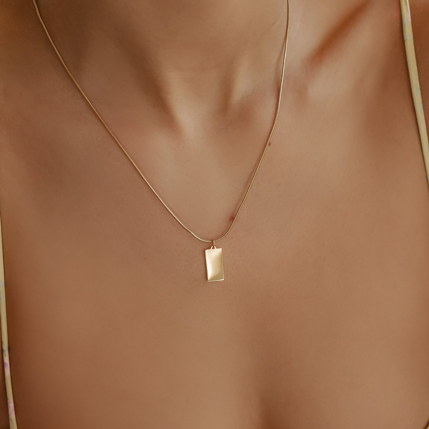 Rectangle Pendant Necklace Gold Hey Happiness