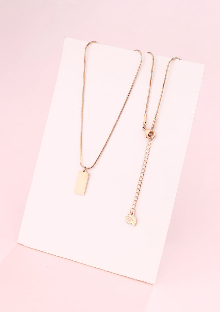 Collar de Colgante Rectangular en Oro Rosa