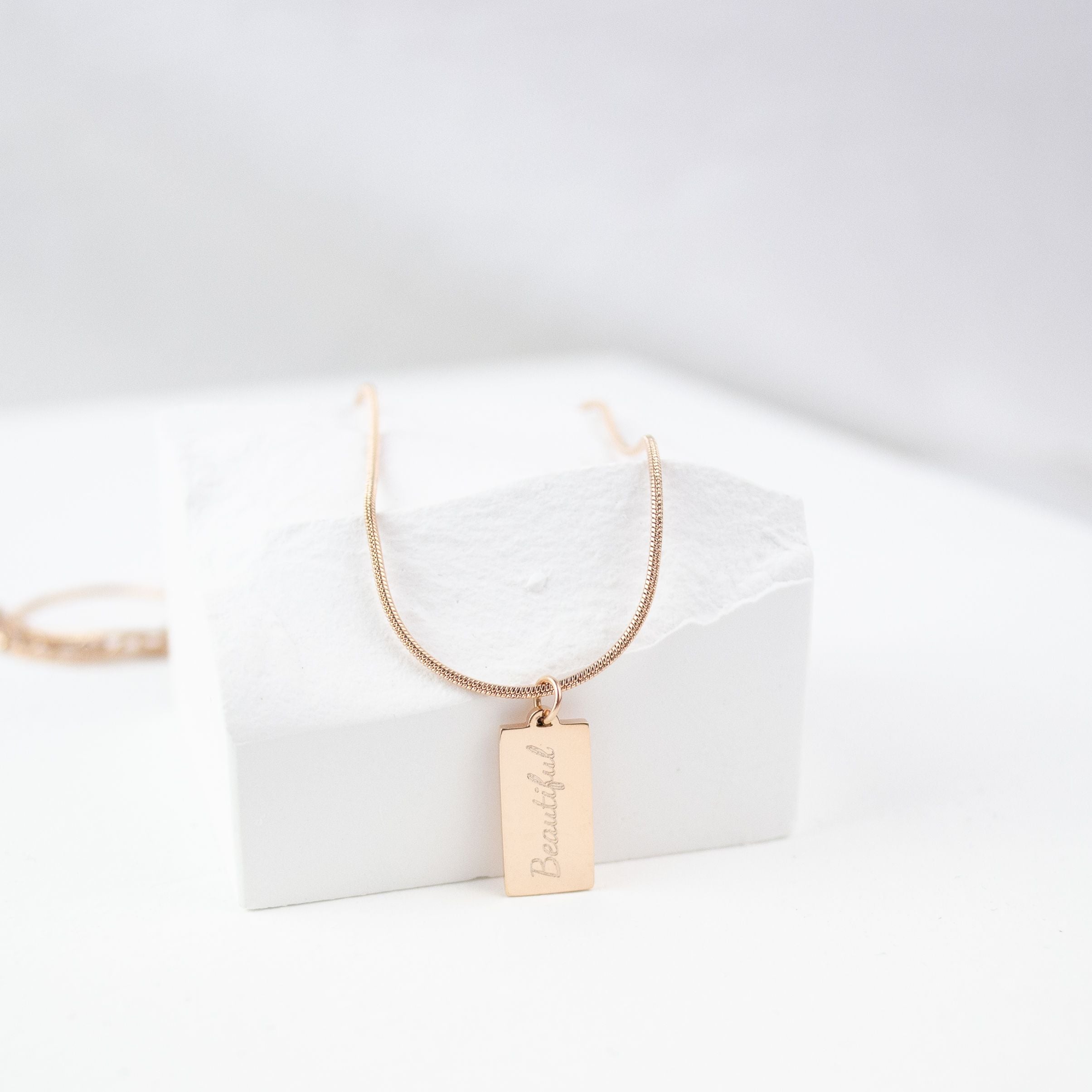 Rectangle Pendant Necklace Rose Gold