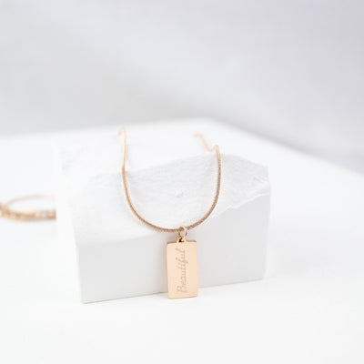 Rectangle Pendant Necklace Rose Gold