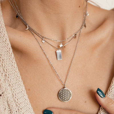 Collier Pendentif Rectangle en Argent
