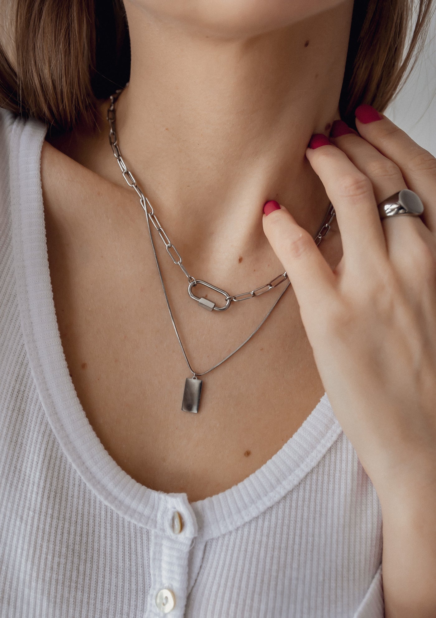 Collier Pendentif Rectangle en Argent