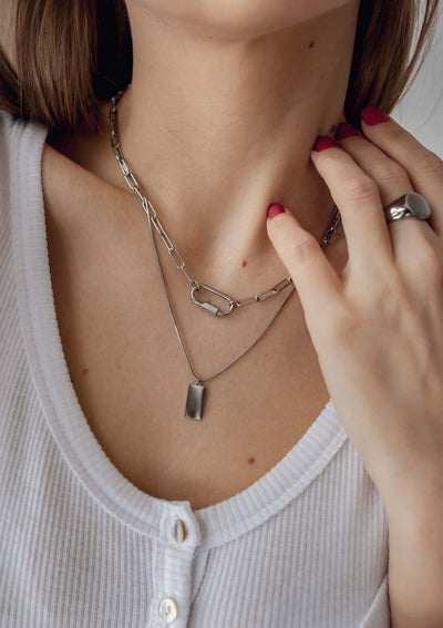Collier Pendentif Rectangle en Argent