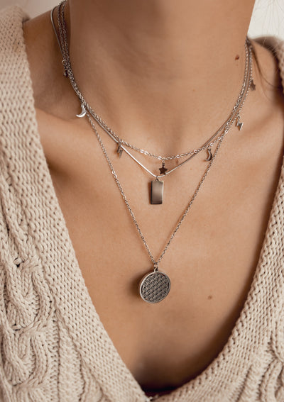 Collier Pendentif Rectangle en Argent