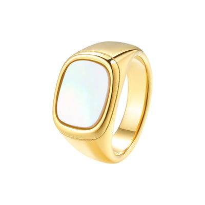 Anillo de Sello con Concha Rectangular en Oro