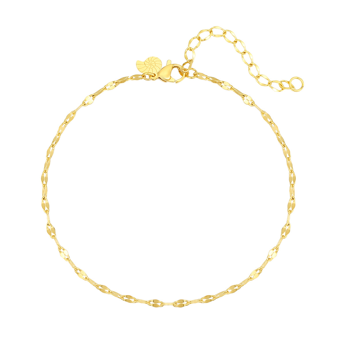 Flattened Rolo Chain Anklet Gold