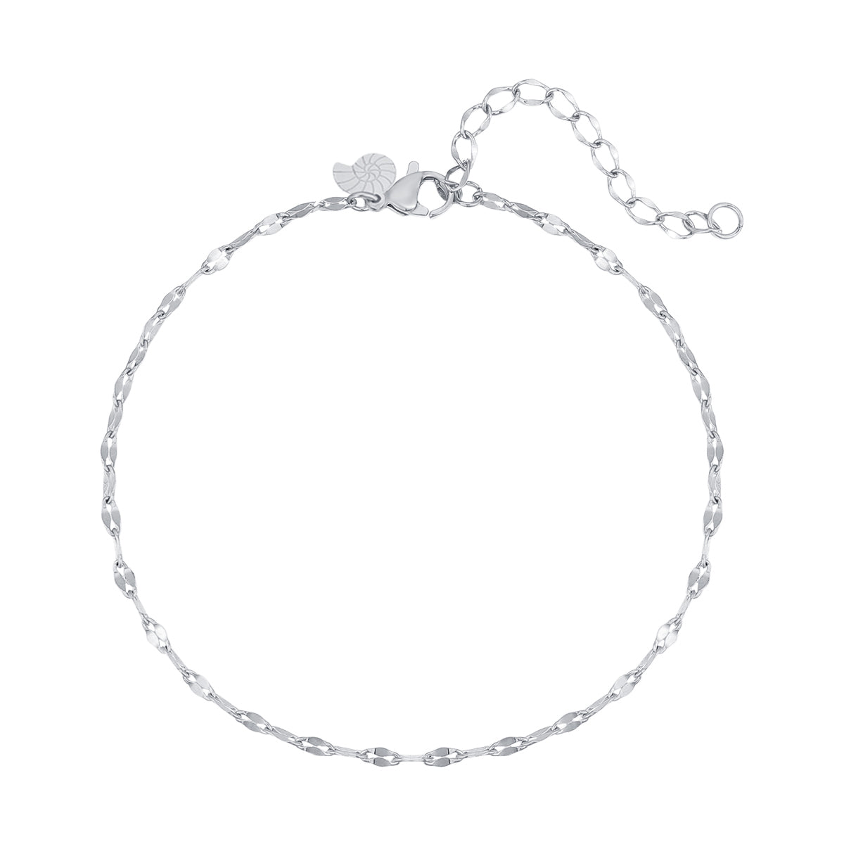 Flattened Rolo Chain Anklet Silver