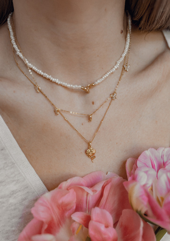 Collier PEndentif Rose Argent Sterling en Or