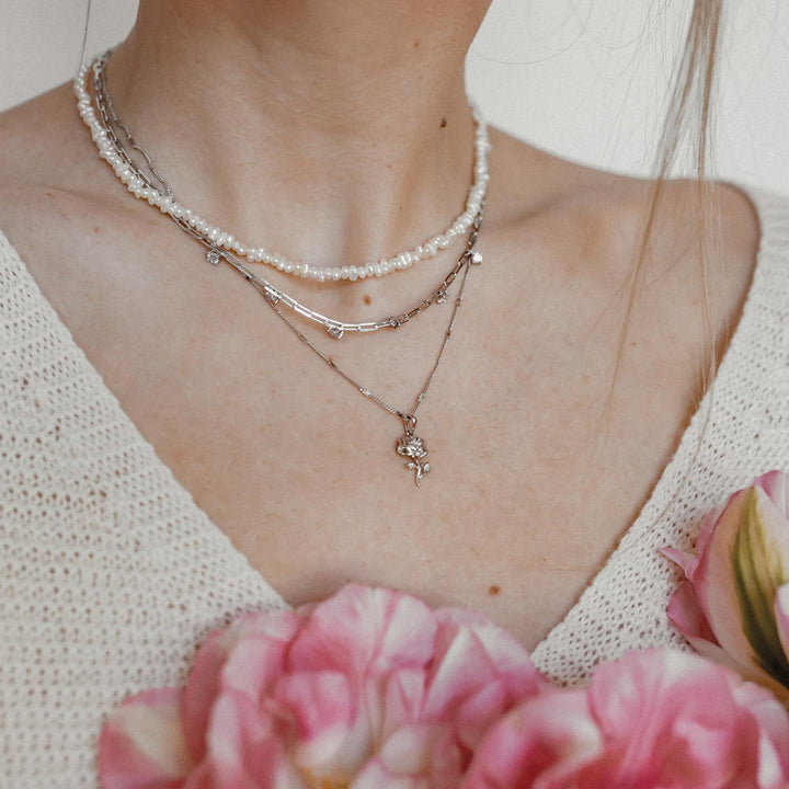 Rose Pendant Necklace Sterling Silver