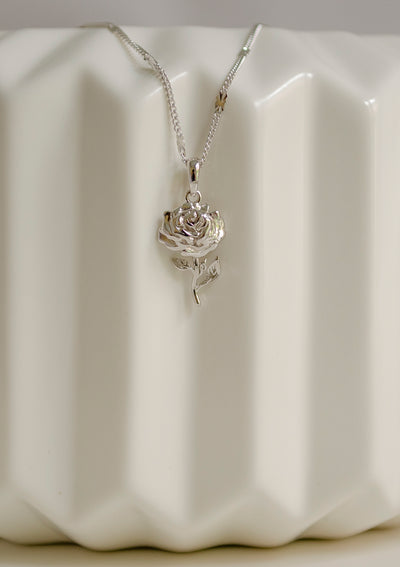 Rose Pendant Necklace Sterling Silver