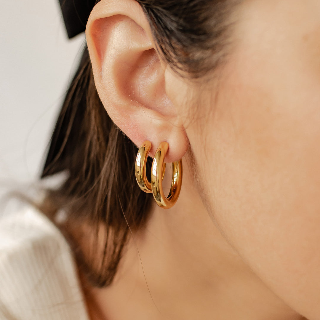 Boucles D'oreilles Cercle Femme - Acier Inoxydable Doré à L'or Fin - Cristal - Fait Main USA