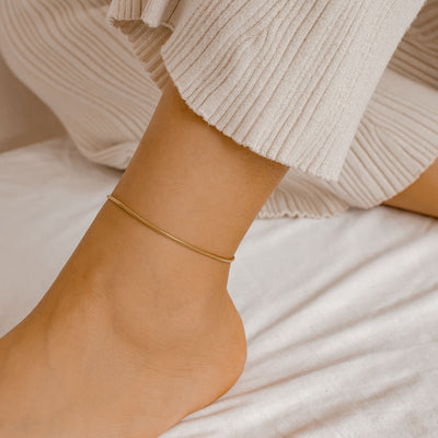 Round Snake Chain Anklet Gold