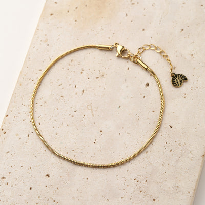 Round Snake Chain Anklet Gold