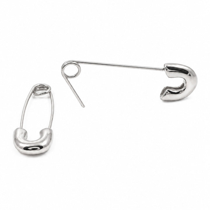 Safety Pin Earrings Silver