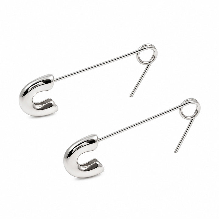 Safety Pin Earrings Silver