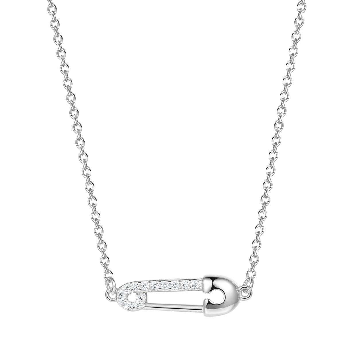 Safety Pin Pendant Necklace Sterling Silver
