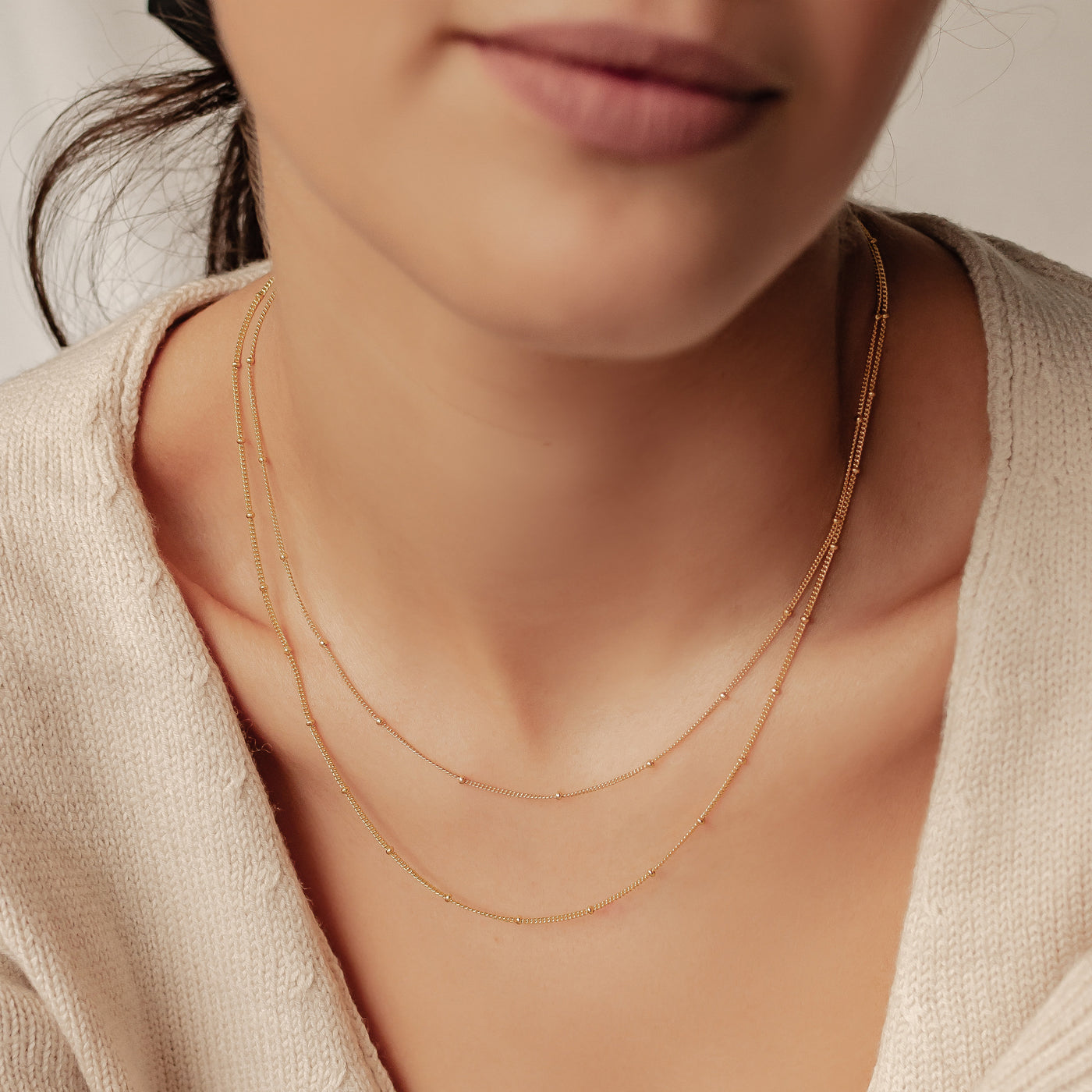 Collar de Cadena Fina de Borlas Plata de Ley 925 en Oro