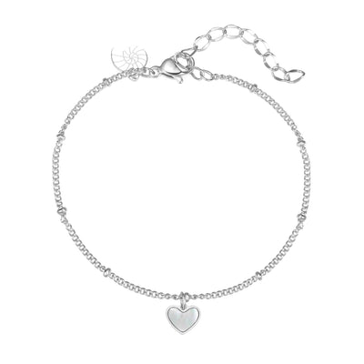 Shell Heart Pendant Chain Bracelet Silver