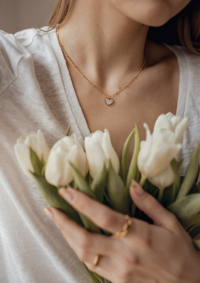 Pendentif Coeur Coquillage Collier Chaîne en Or