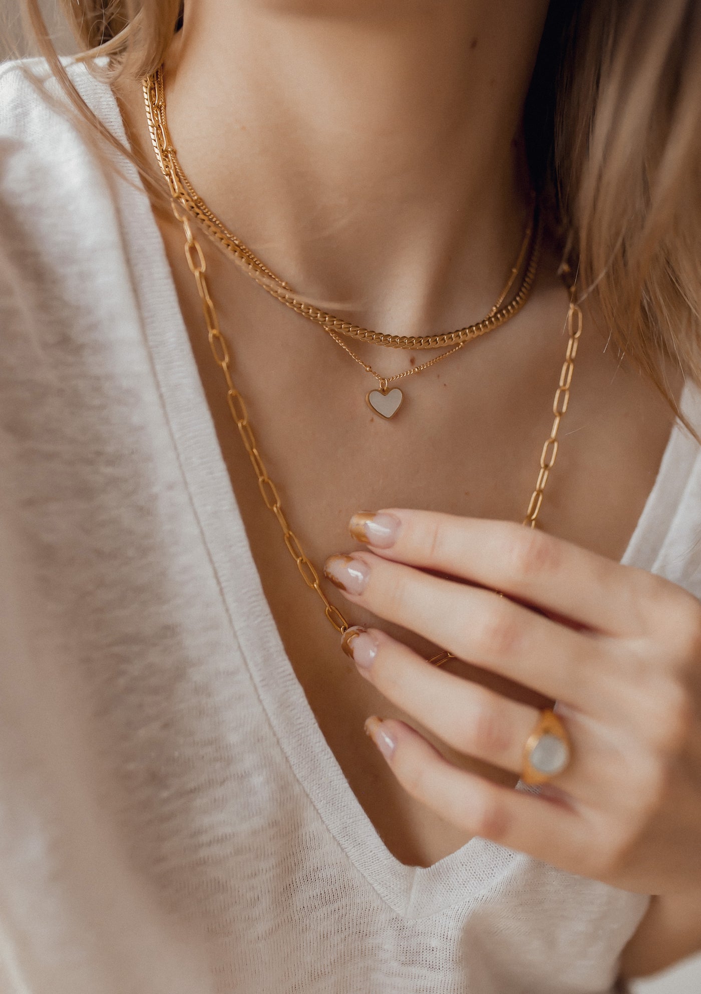 Pendentif Coeur Coquillage Collier Chaîne en Or